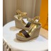 Louis Vuitton Starboard Wedge Sandals in Lambskin and Monogram Canvas