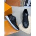 Louis Vuitton Men's Run Away Sneakers in Black Damier-embossed Leather