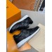 Louis Vuitton Men's Run Away Sneakers in Black Damier-embossed Leather