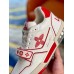 Louis Vuitton Men's LV Trainer Sneakers In White/Red Calfskin