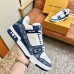 Louis Vuitton Men's LV Trainer Sneakers In Blue Denim with Leather