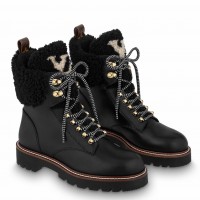 Louis Vuitton Black Territory Flat Ranger Boots with Shearling