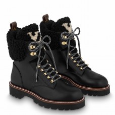 Louis Vuitton Black Territory Flat Ranger Boots with Shearling