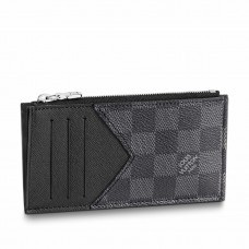 Louis Vuitton Coin Card Holder In Damier Graphite Canvas N64038
