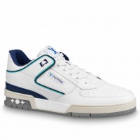 Louis Vuitton Men's LV Trainer Sneakers In White/Blue Leather