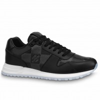 Louis Vuitton Men's Run Away Sneakers in Black Damier-embossed Leather