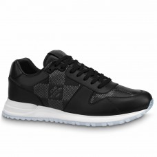 Louis Vuitton Men's Run Away Sneakers in Black Damier-embossed Leather