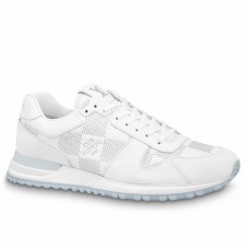 Louis Vuitton Men's Run Away Sneakers in White Damier-embossed Leather