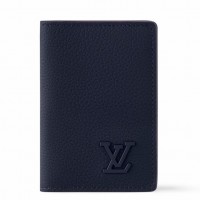 Louis Vuitton Pocket Organizer in Navy Blue LV Aerogram Leather M11489