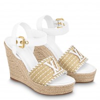 Louis Vuitton Starboard Wedge Sandals In Raffia