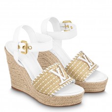 Louis Vuitton Starboard Wedge Sandals In Raffia
