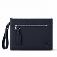 Louis Vuitton Takeoff Pouch in Navy Blue LV Aerogram Leather M11486